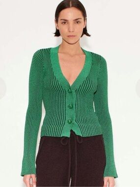 Simon Miller Gummy Green Ribbed V-Neck Button Cardigan